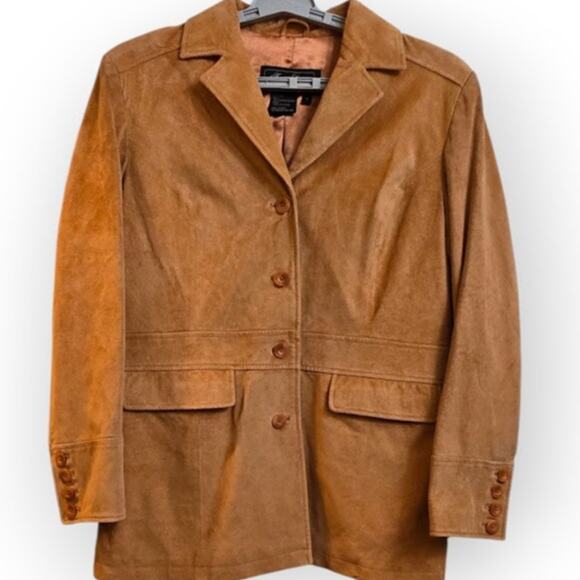 Terry Lewis Genuine Leather Blazer Jacket Women’s Medium Tan Brown - Picture 2 of 8